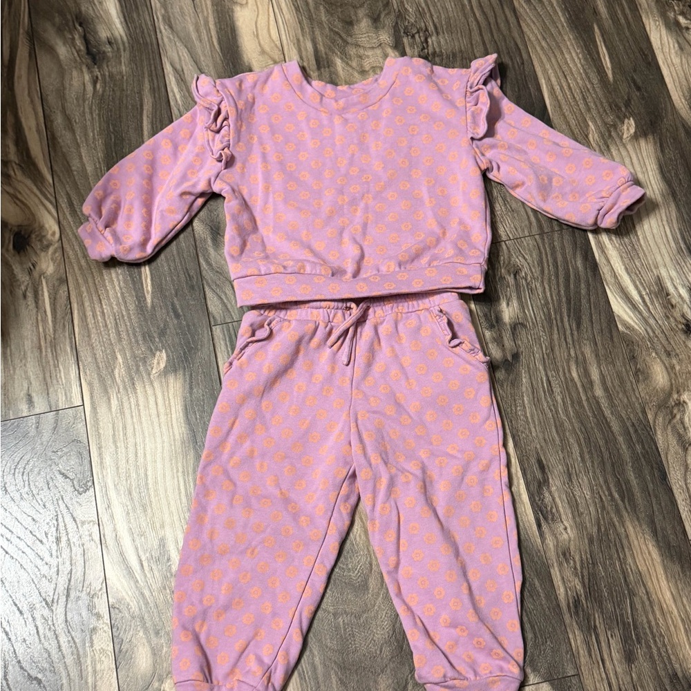 Cat & Jack Lavender Top with Orange Floral Dots